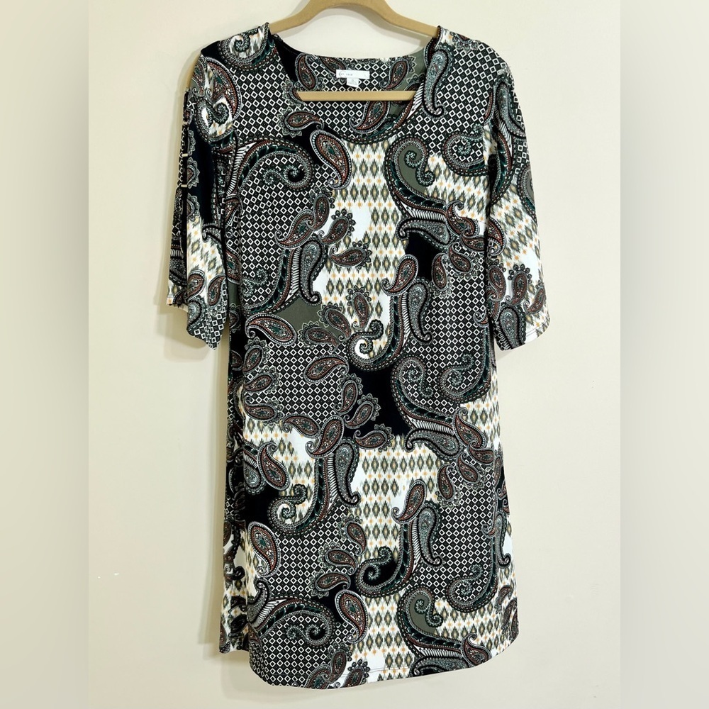 CATO Women’s Paisley Print Bohemian 3/4 Sleeve Mid Century Modern Dress Size S